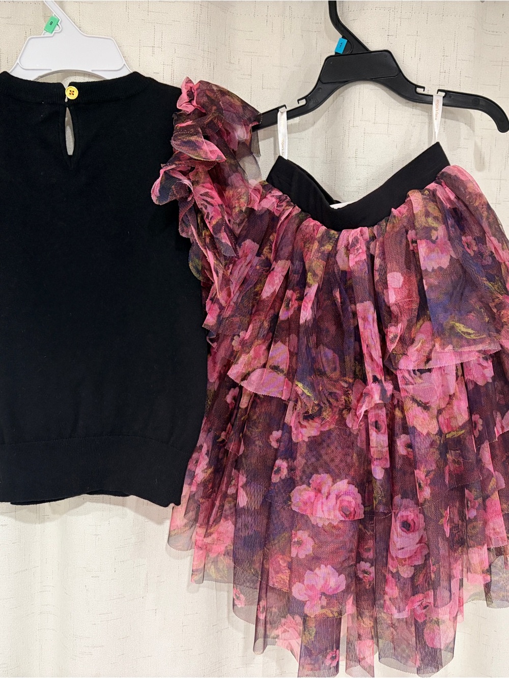 Black Top and Floral Ruffle Skirt Set - Pink/Black - Picture 4 of 4